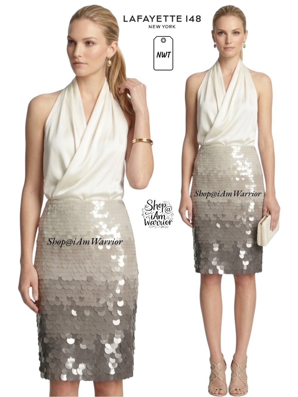 Lafayette 148 NWT shale ombre Paillette sequin silk pencil skirt shop@iamwarrior